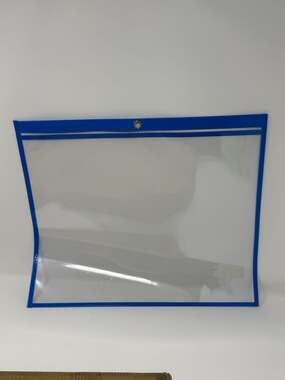 Clear Vinyl Holder with Blue Edge and Hanging Eyelet, Pack of 26